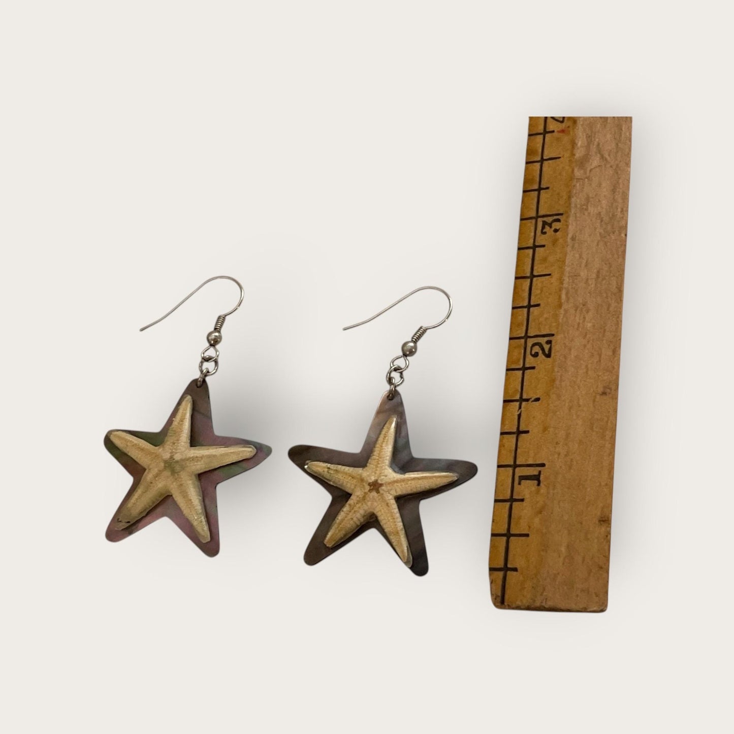 Vintage Starfish Earrings with Abalone Shell Backing – Unique Coastal Jewelry – Boho Chic Beach Earrings