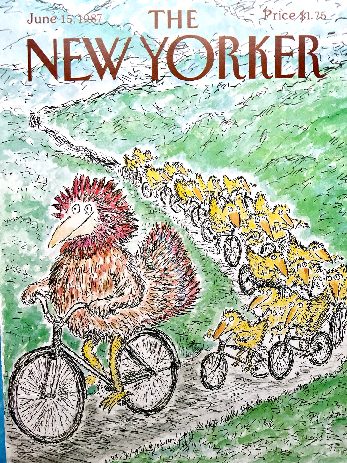 June 15, 1987 - The NEW YORKER Magazine original cover - Edward Koren - bike riding / bike racing / bicycle / bicycling