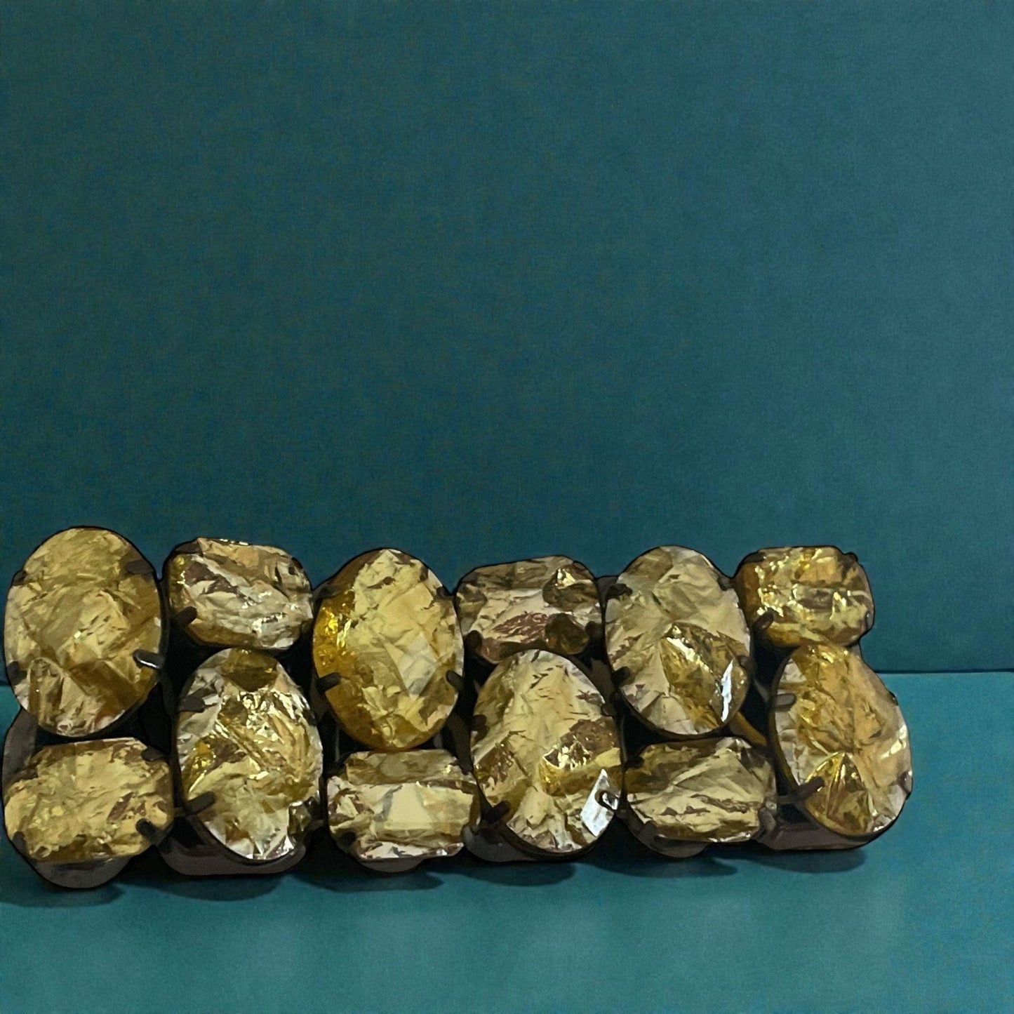 Vintage Gold Foil Faux Glass Stone Bracelet | Chunky Retro Statement Jewelry