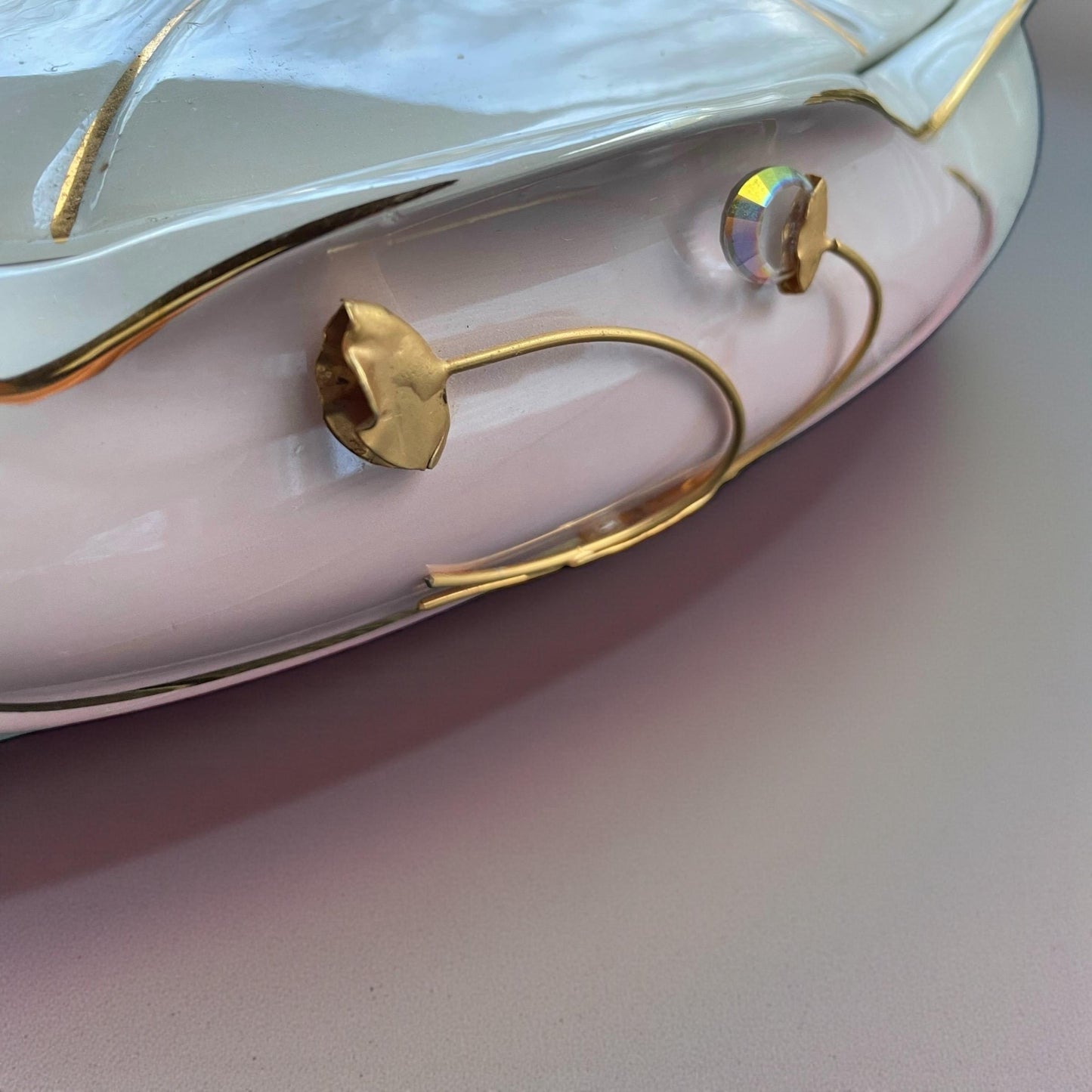 Carpie Sele-Arte Nove Italy Art Pottery Jewelry Box – Glazed Italian Ceramic Trinket Box with Gold & Crystal Accent - Stunning/Rare
