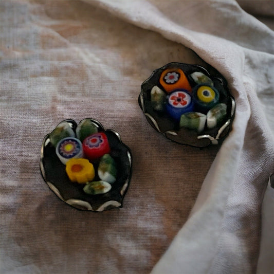 My handmade cut and inlaid glass micro-mosaic stud earrings