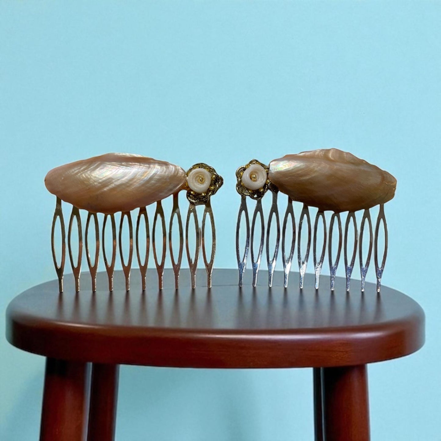 Stunning handmade Mother of Pearl Hair Combs – Vintage Floral Hair Accessories, Bridal Hair Comb Set