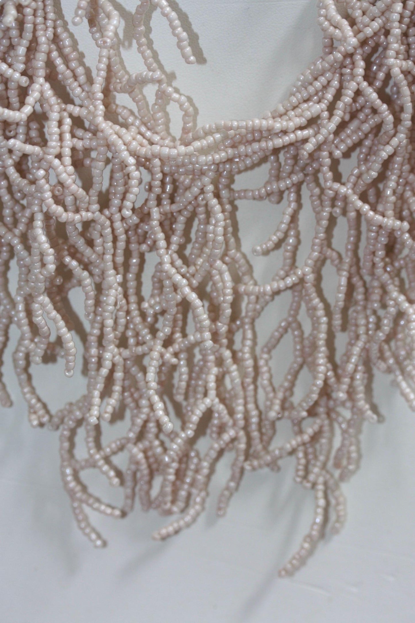 Stunning Cream Color Beaded Fringe Statement Necklace with hundreds of tiny glass seed beads