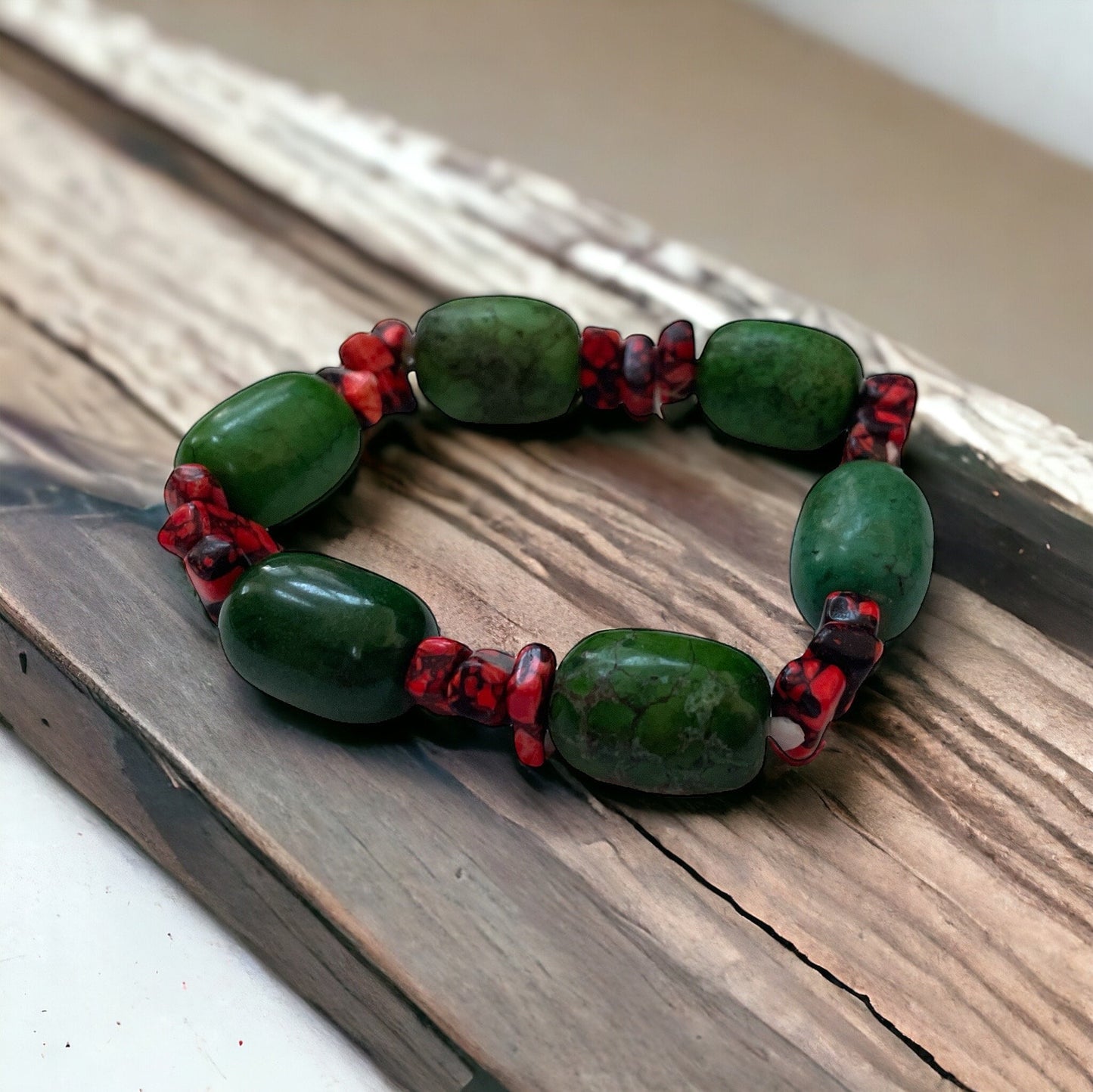 Green and turquoise faux stone stretch bracelet