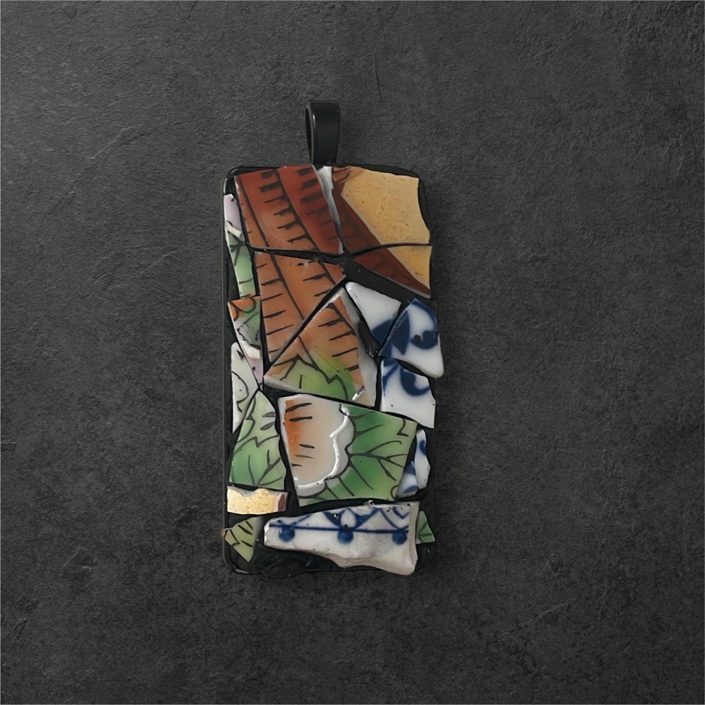 Handmade abstract mosaic tile necklace - made from hand cut pieces of vintage dishes