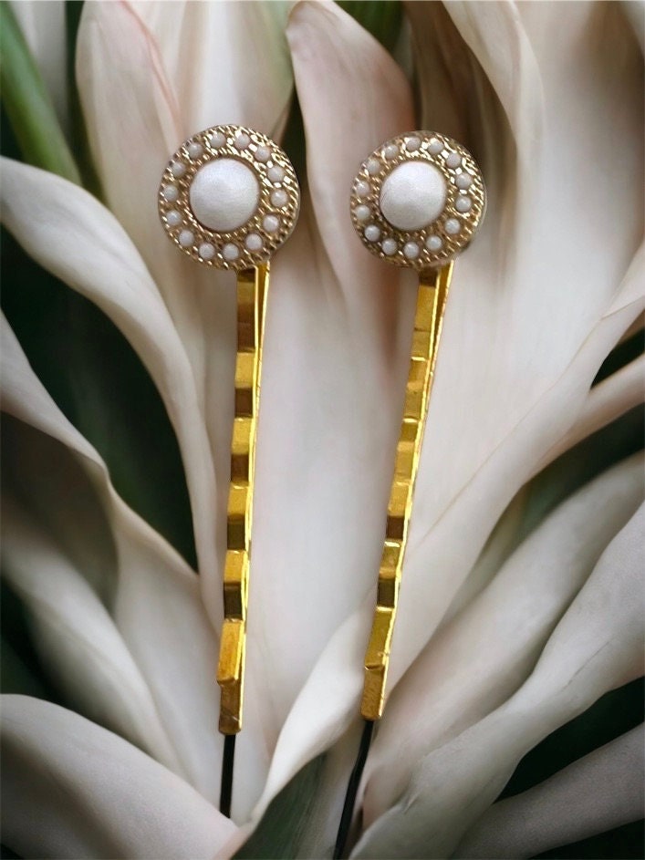 Stunning tiny white faux stone studded hair pins