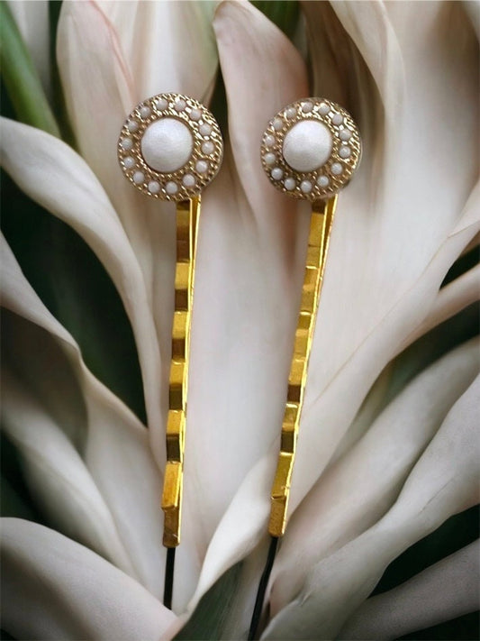 Stunning tiny white faux stone studded hair pins