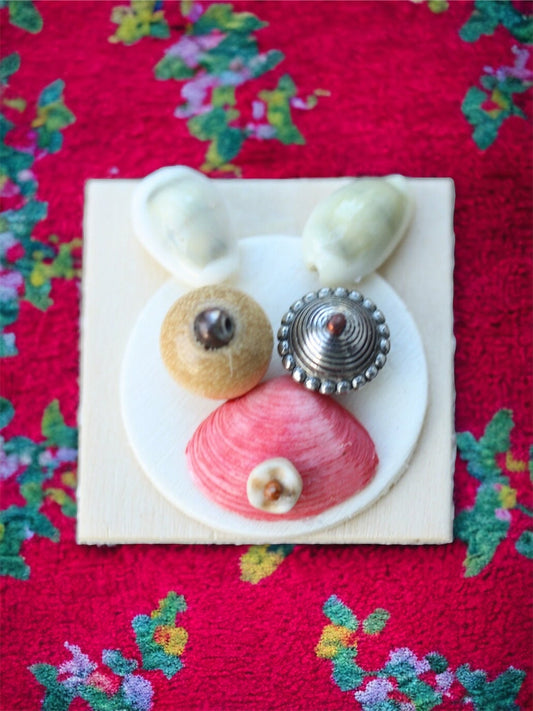 Meet "Hunny Bunny" - Assemblage art / mixed media collage - magnet, lapel pin or necklace pendant