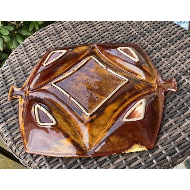 Very unique and rare Mid Century Modern (MCM) sectioned serving dish - signed Marcia of California Pottery - Numbered E604