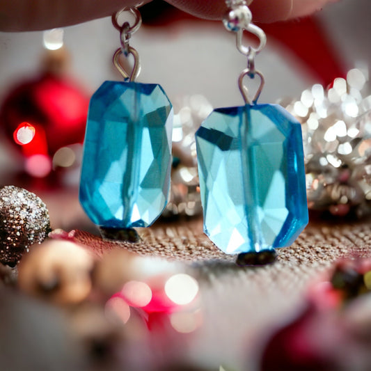 Subtle sparkly glitz handmade blue topaz-style crystal drop earrings