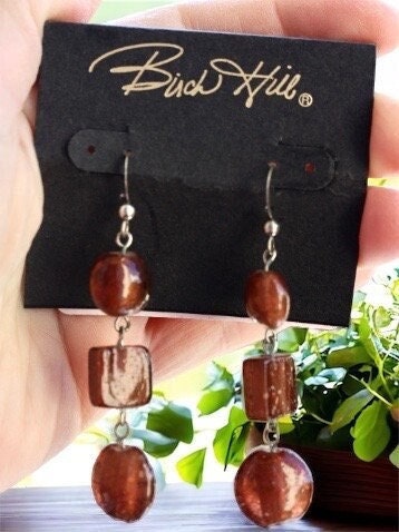Birch Hill vintage square and circle brown glass dangle earrings