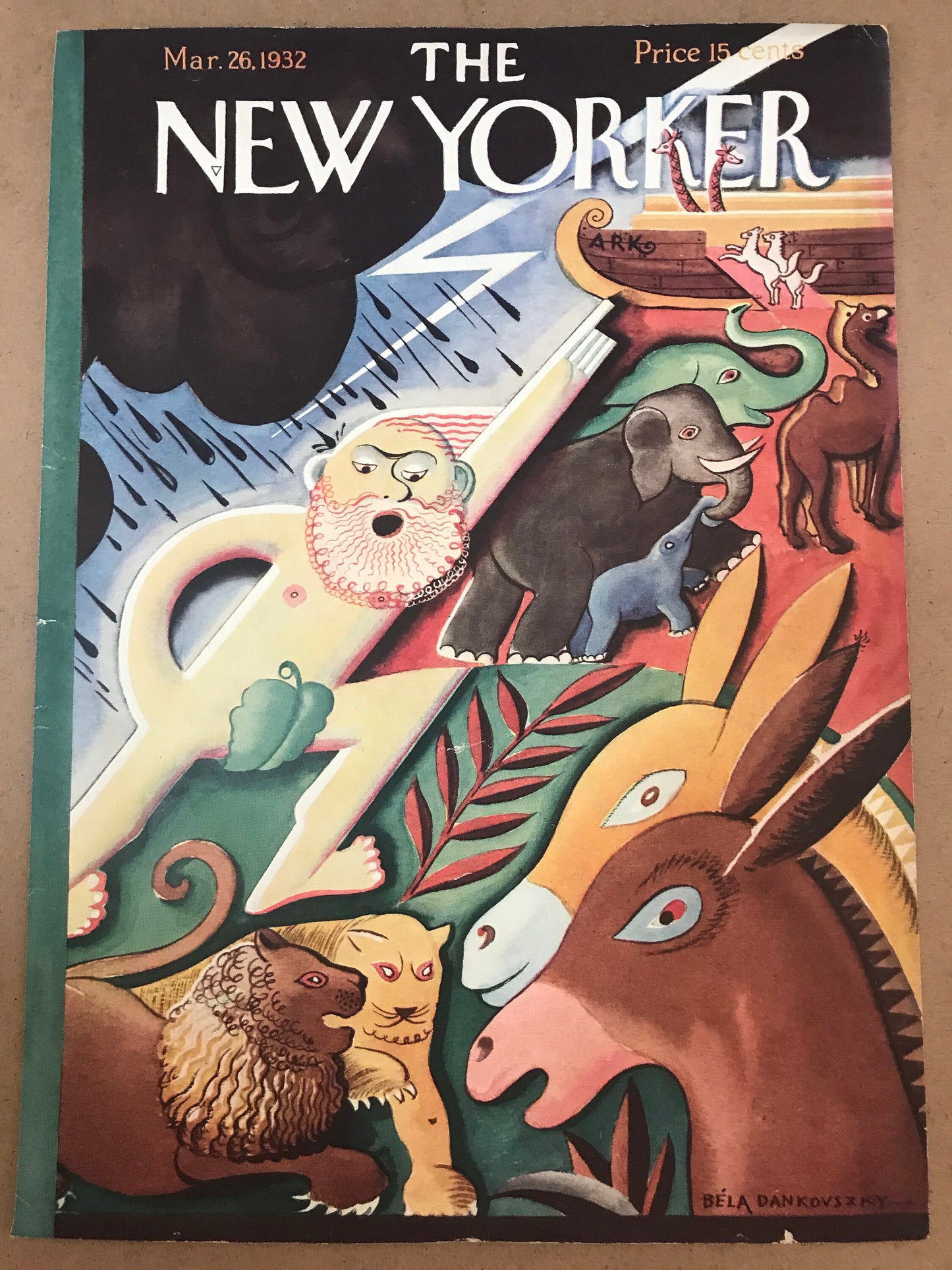 The NEW YORKER Magazine very rare original cover - March 26, 1932 - animals, ark