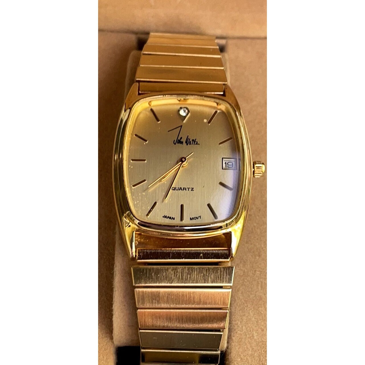 John Weitz Men's Gold Toned Analog Watch, Diamond chip, Calendar Date - in original box