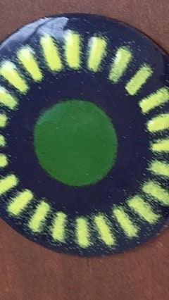 Unique mid century modern vintage enamel on copper necklace - blue, green and yellow