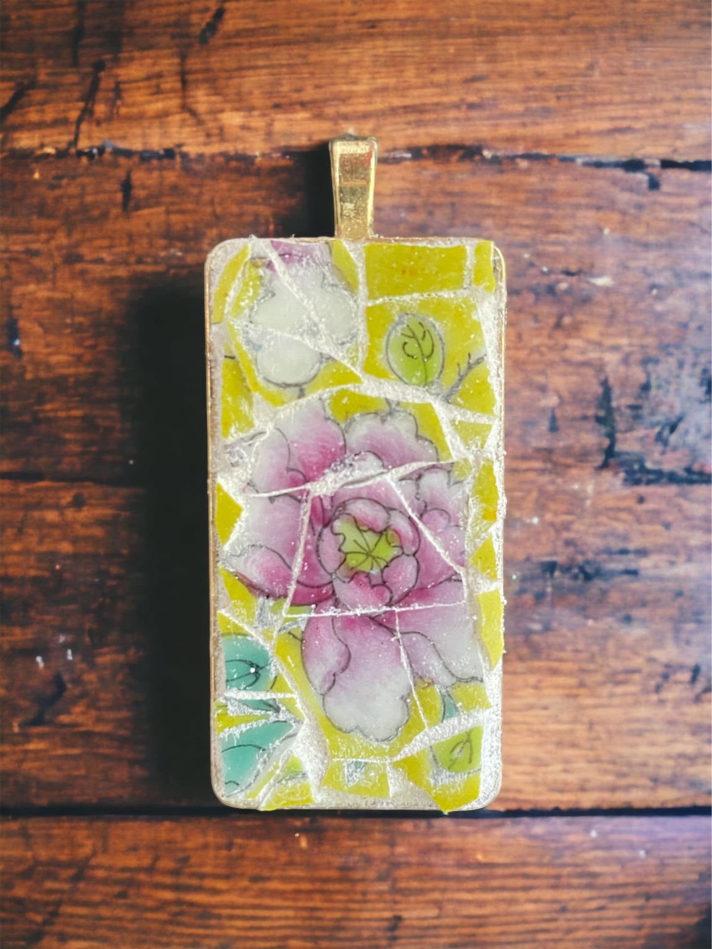 Handmade mosaic floral necklace - made of an upcycled broken vintage plate
