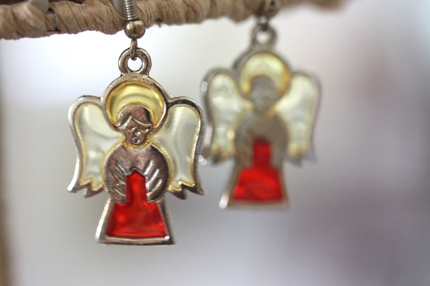 Stunning vintage stained glass angel earrings