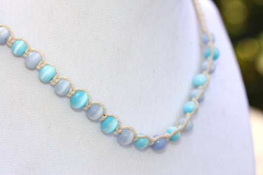 Shades of blue vintage macrame necklace