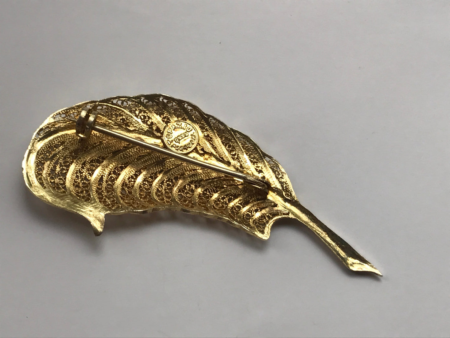 Stunning vintage signed Topazio Portugal sterling silver 925 filigree feather pin