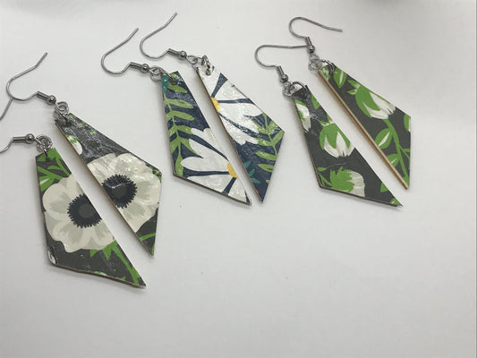 Unique handmade earrings - made of mixed materials - specialty paper, sealant and wood
