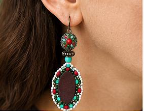 Handmade Beaded Dangle Earrings | Upcycled Vintage Wood & Enamel Beadwork Statement Earrings  | One of a Kind Artisan Jewelry