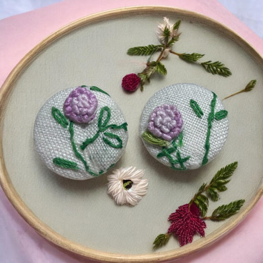 Flower earrings made from a vintage embroidered linen tablecloth - studs or dangles