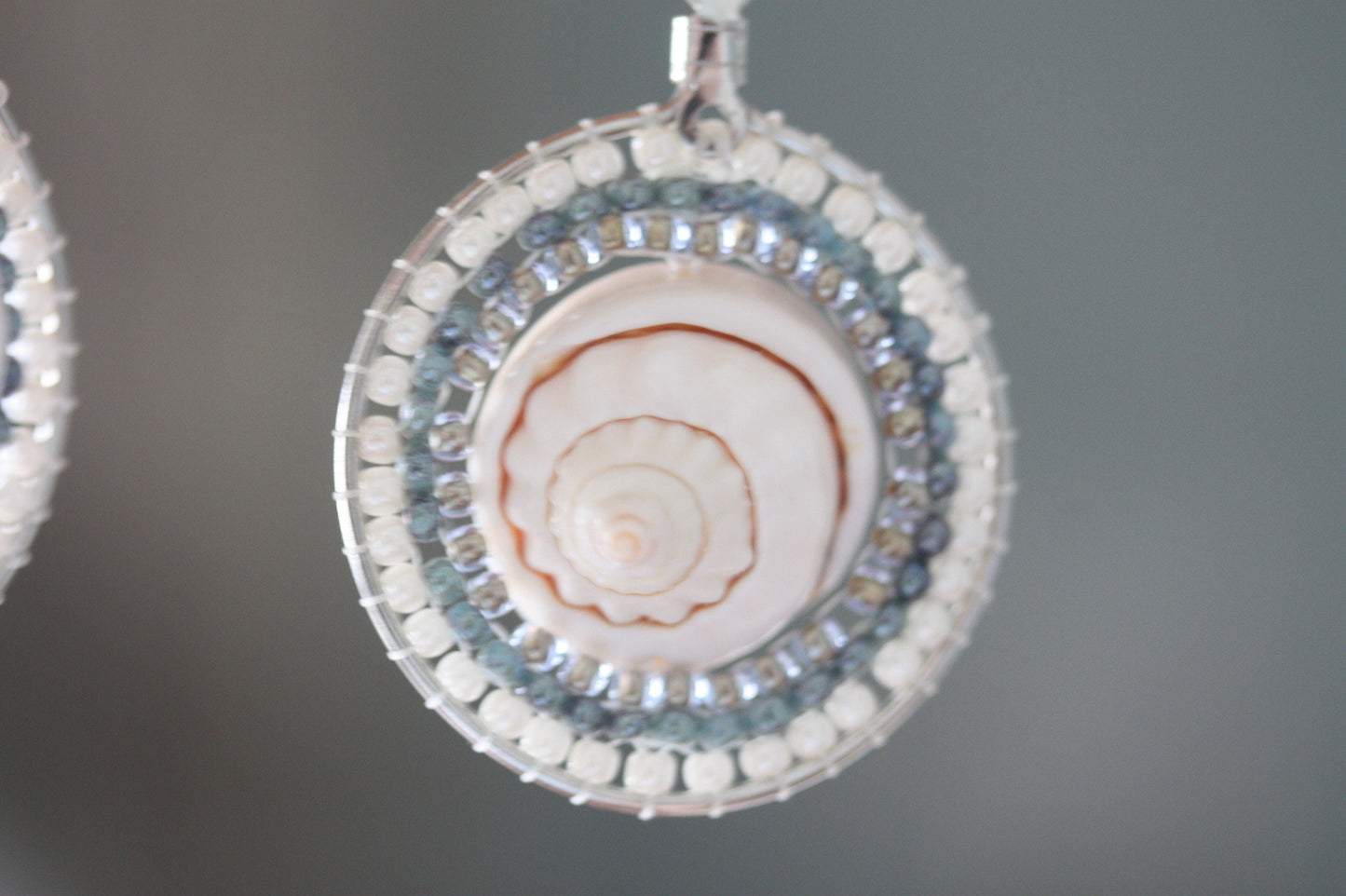 My own design - original beadwork earrings with shell center - made to order