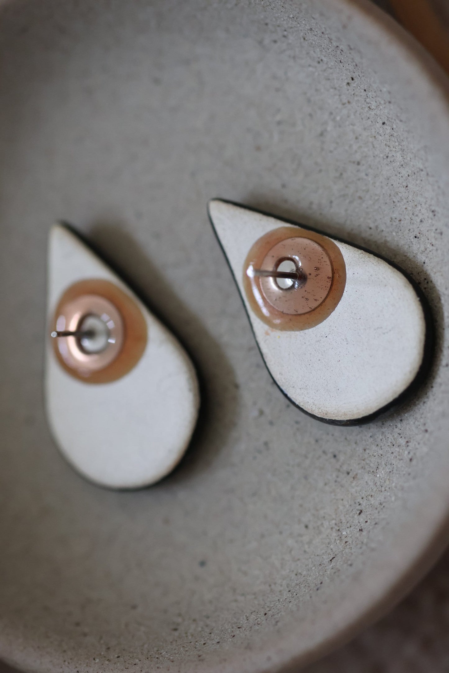 Glazed porcelain teardrop shaped vintage artisan earrings