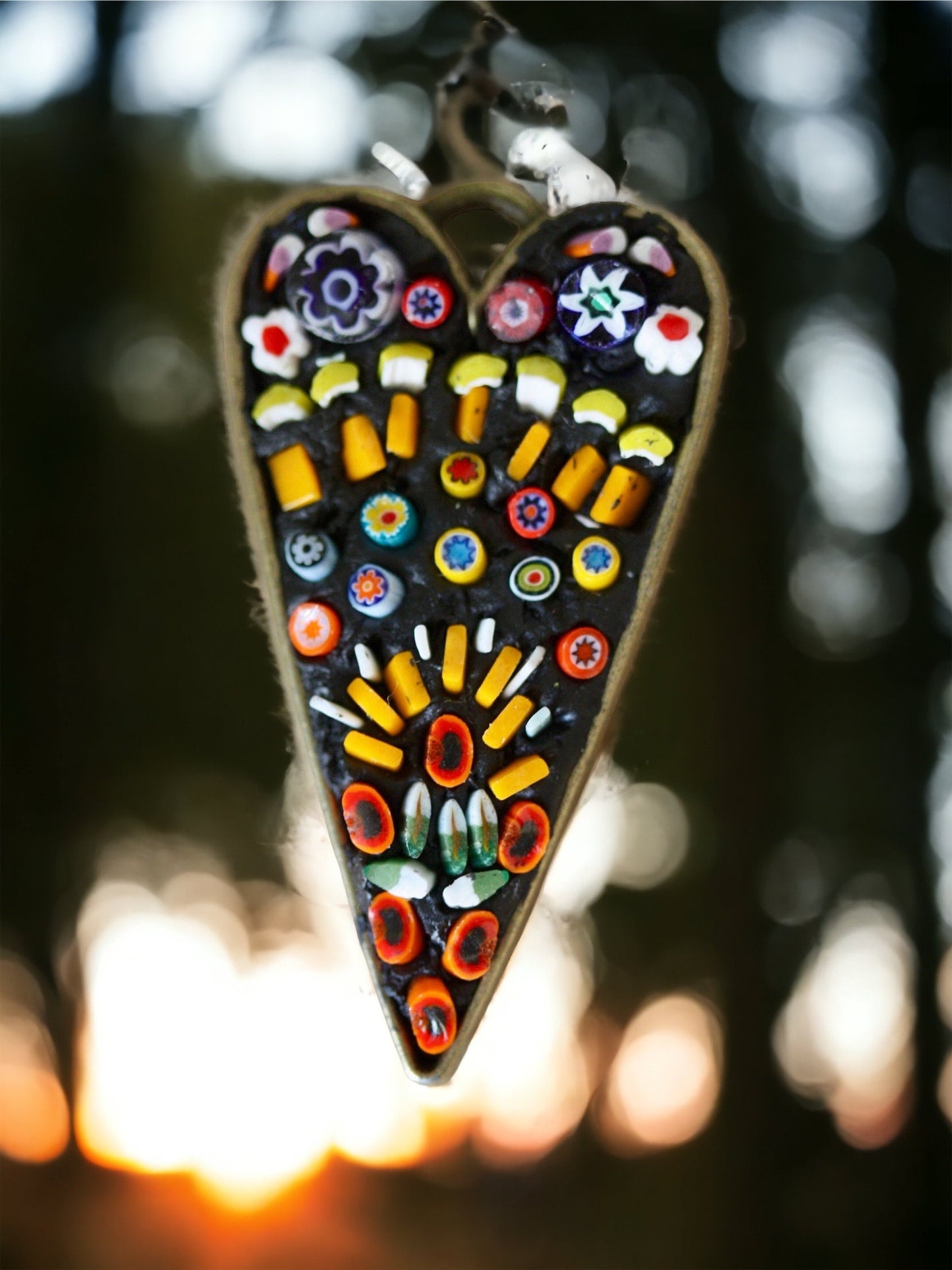 My handmade mosaic heart necklace - mosaic made with tiny millefiori glass