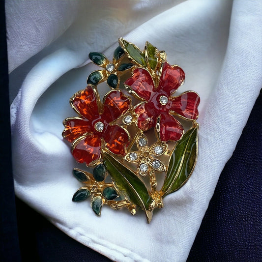 Stunning enamel floral pin with rhinestones