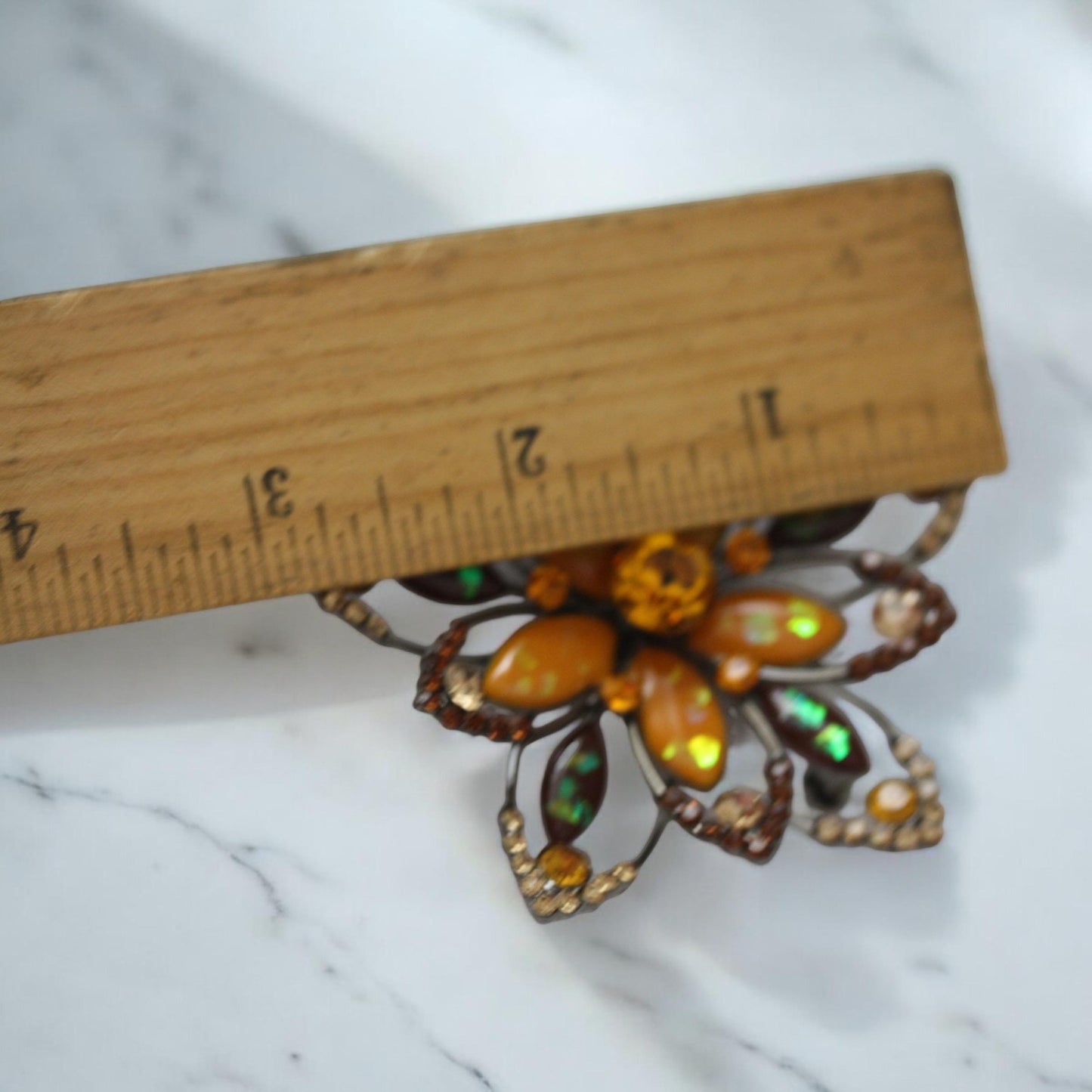 Stunning pin - Large 3" rhinestone studded orange and rhinestone pin