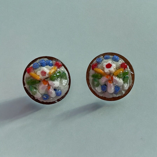 Inlaid cut glass micro mosaic round stud earrings