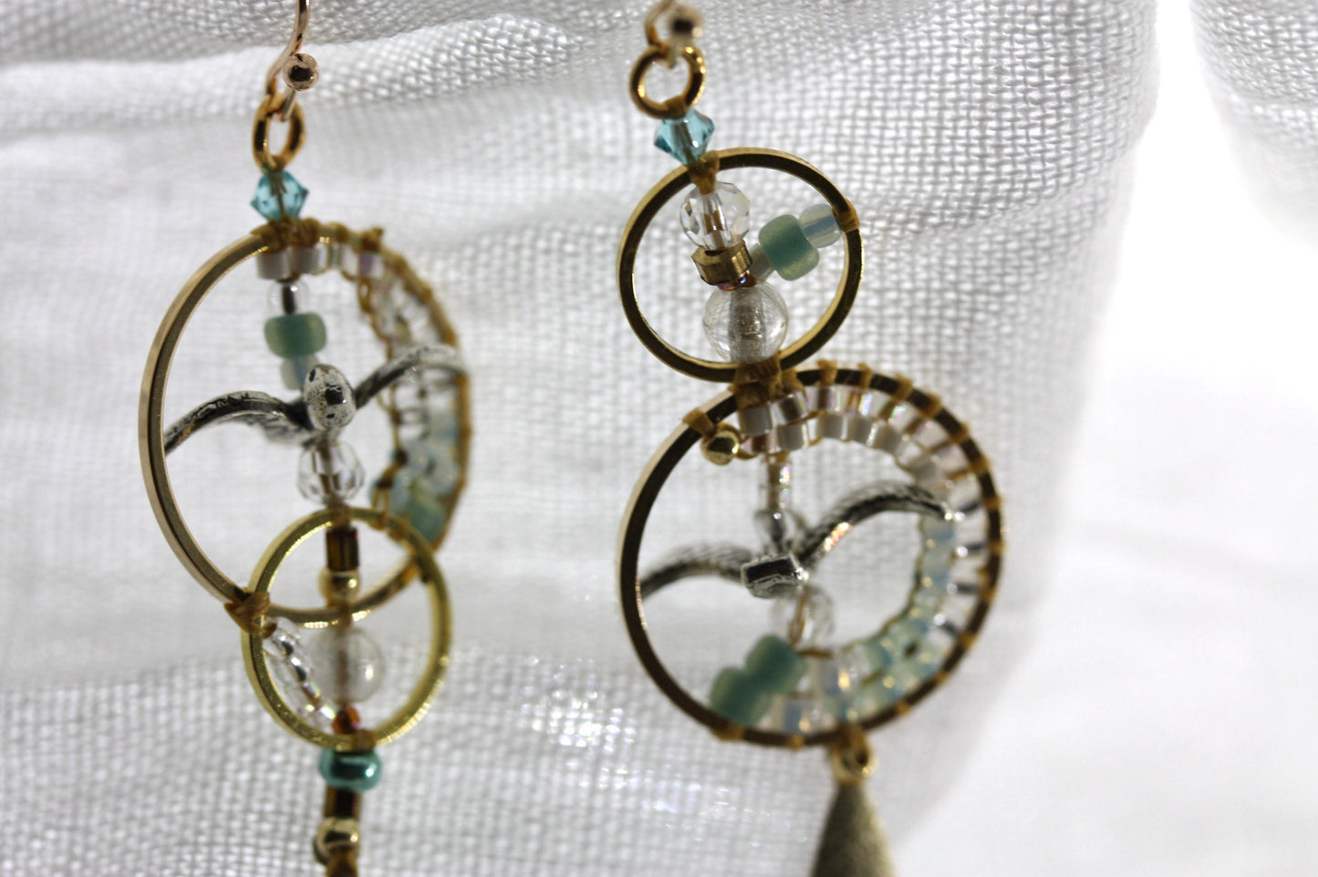 Uniquely modern art "flying seagulls" handmade beaded hoop earrings - part of my original "Shapes" series