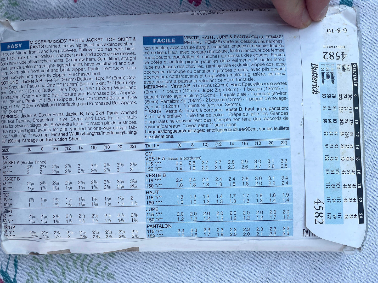 UNCUT vintage Sewing Pattern - Butterick 4582 JH Collectibles - Size Tall 6, 18, 10 - Jacket Top Skirt Pant