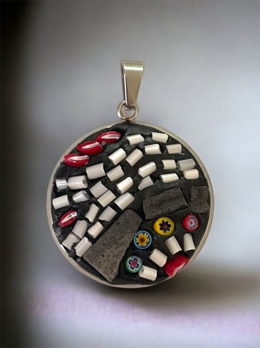 My handmade micro mosaic glass and mixed materials necklace