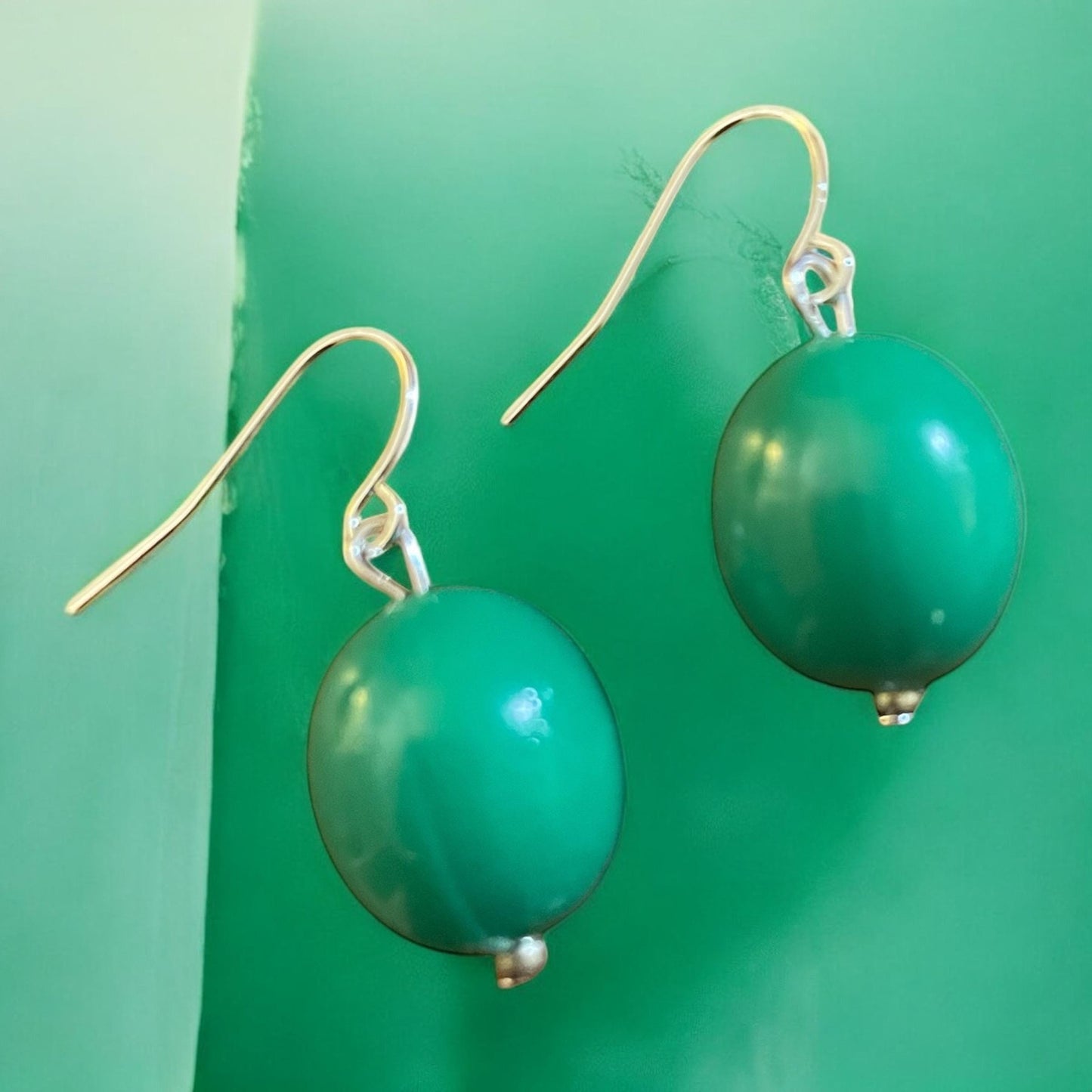 Green Dangle Earrings, Retro Vintage Jewelry,  Handmade Statement Earrings, Upcycled Beads