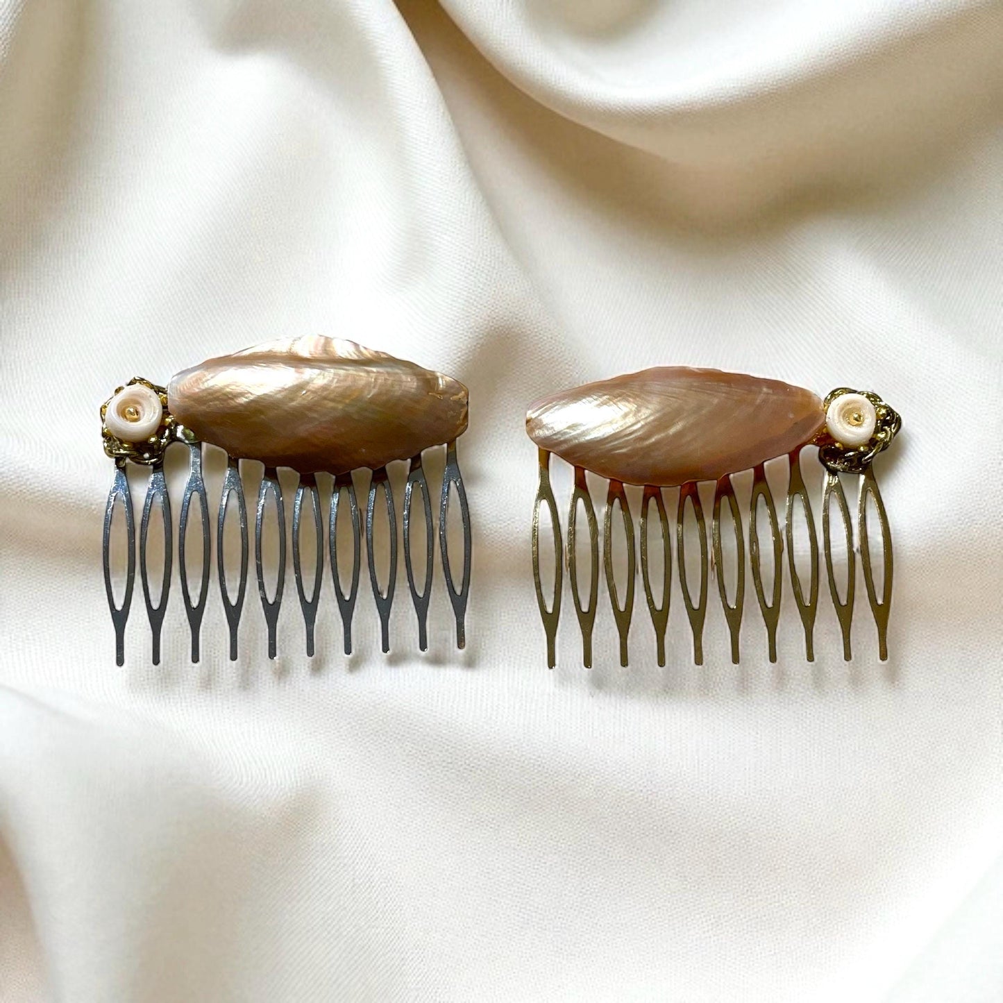 Stunning handmade Mother of Pearl Hair Combs – Vintage Floral Hair Accessories, Bridal Hair Comb Set