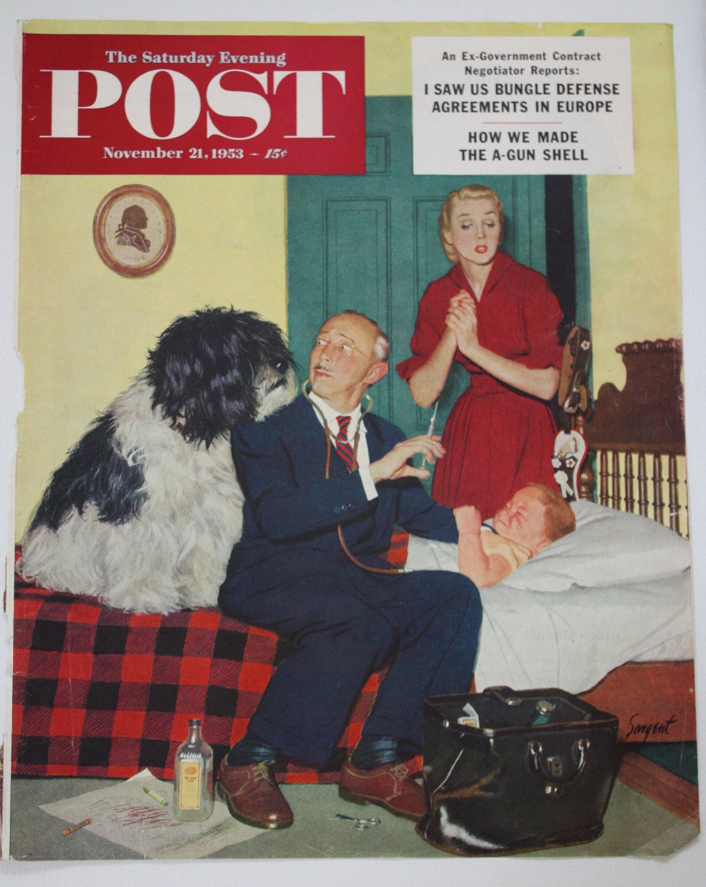 Saturday Evening Post - Original Cover - November 21, 1953 - "The doctor and the dog" - funny