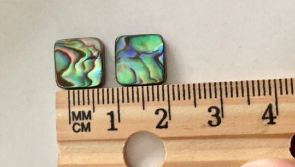 Tiny Square Abalone Stud Earrings, Ocean Colors (10mm, Pierced)