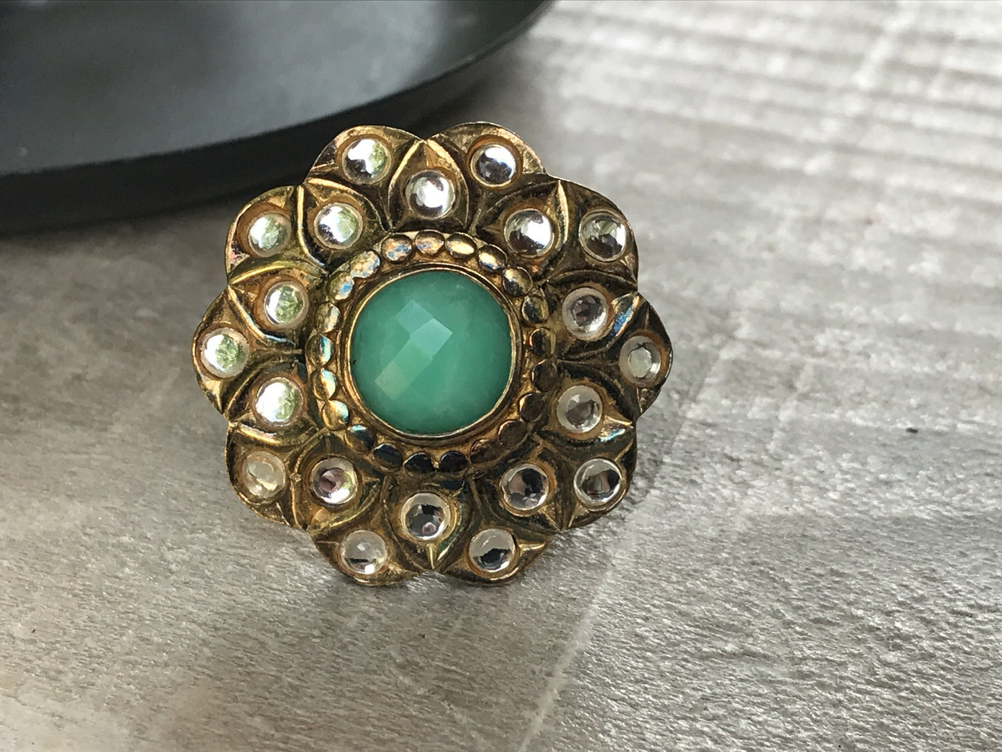 Stunning and unique vintage costume ring with rhinestones