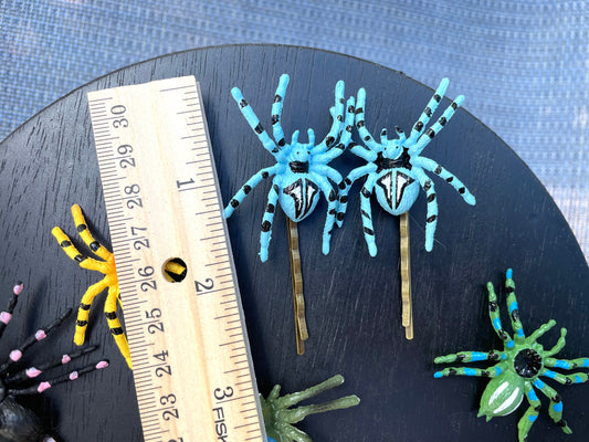 Fun Halloween Spider - PRICE PER PAIR - your choice of hair pins or earrings - scary, spooky fun Halloween jewelry, costume, accessories