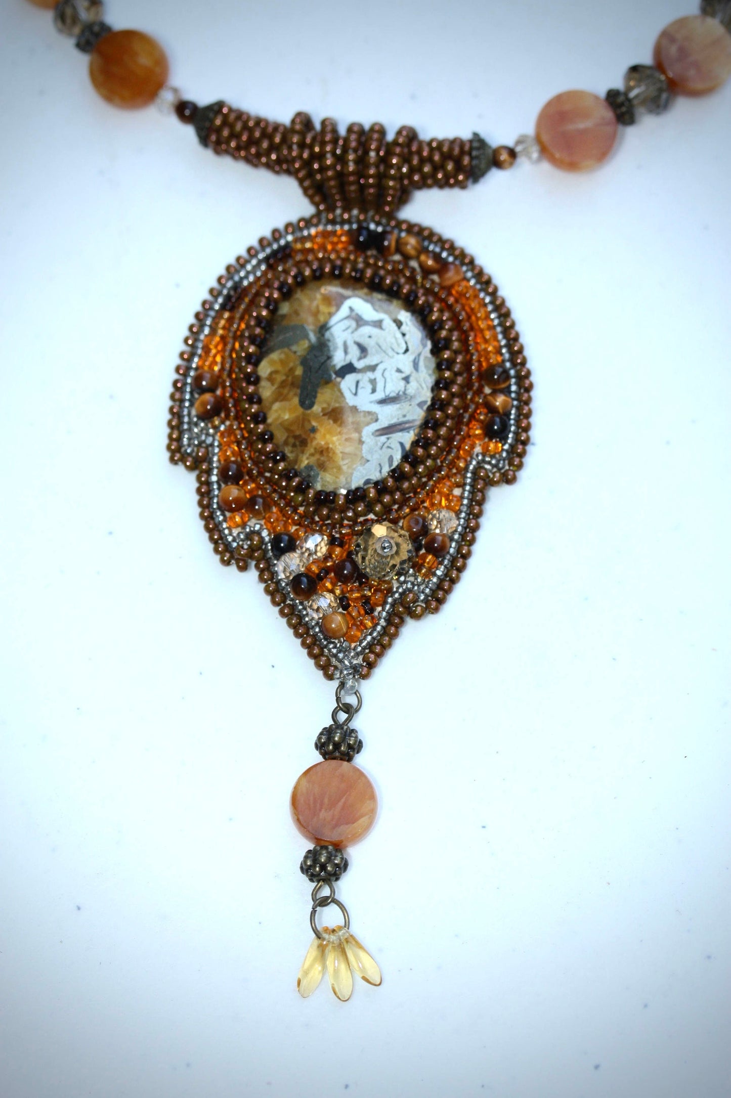 Rare and unique vintage handmade all-beaded beadwork necklace