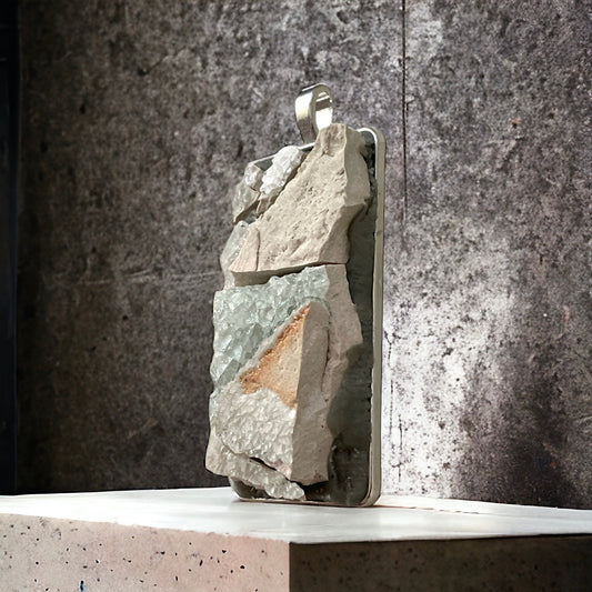 Handmade stone, cement and glass mosaic necklace - comes with a matching necklace chain