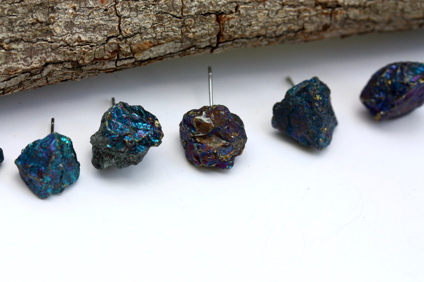 Stunning peacock ore stone stud earrings - considered a stone of happiness and joy that helps channel happiness to yourself & others