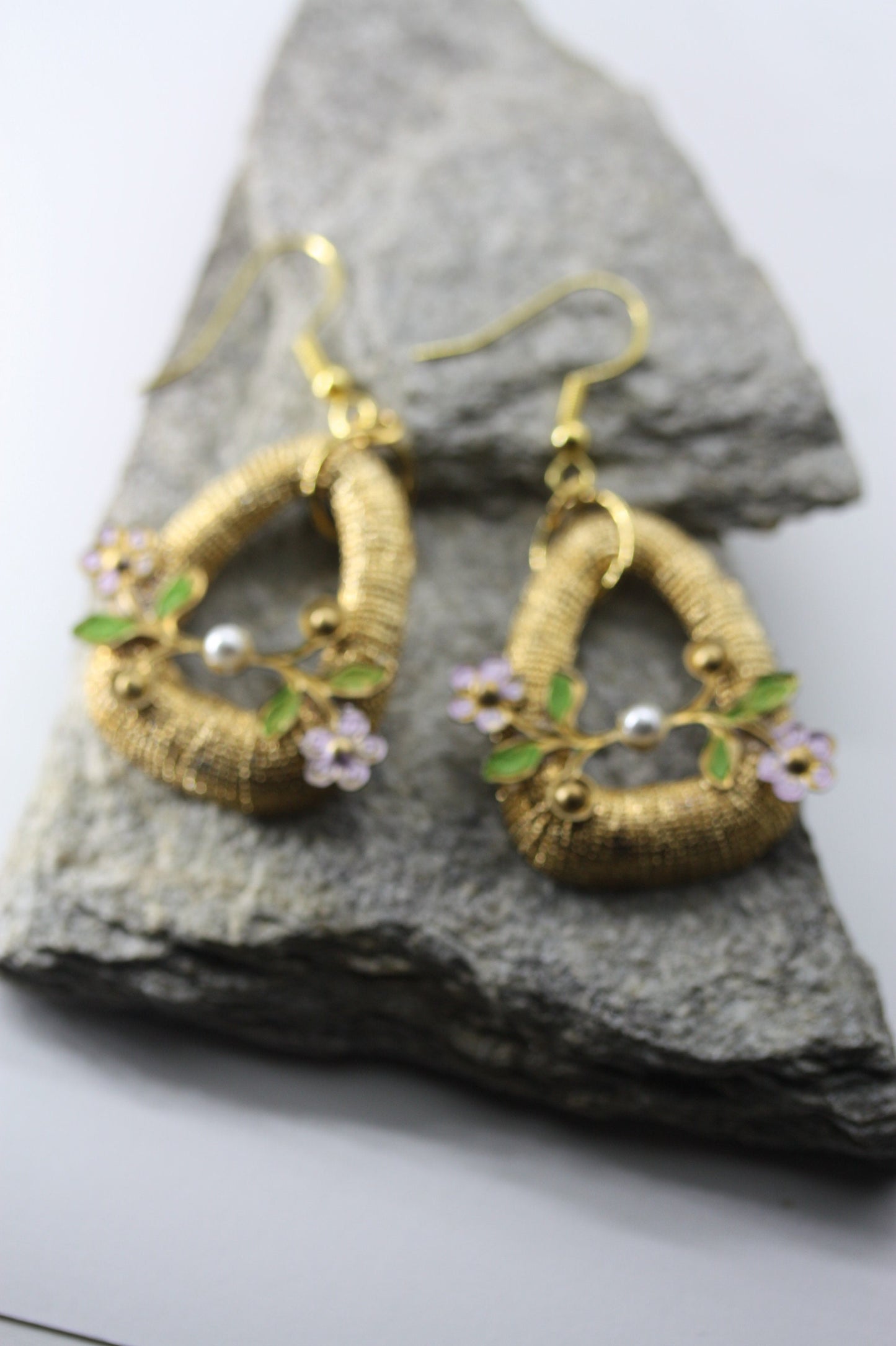 Handmade mixed material dangle earrings made of vintage and new materials