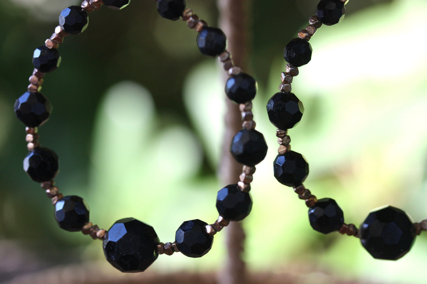 Stunning vintage black and gold beaded hoop  earrings