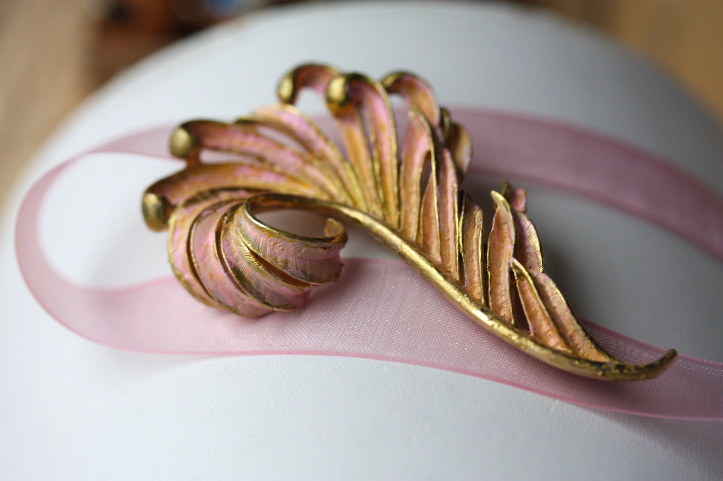 Revised, Modernized, Upcycled Vintage hand painted pin - shades of pink