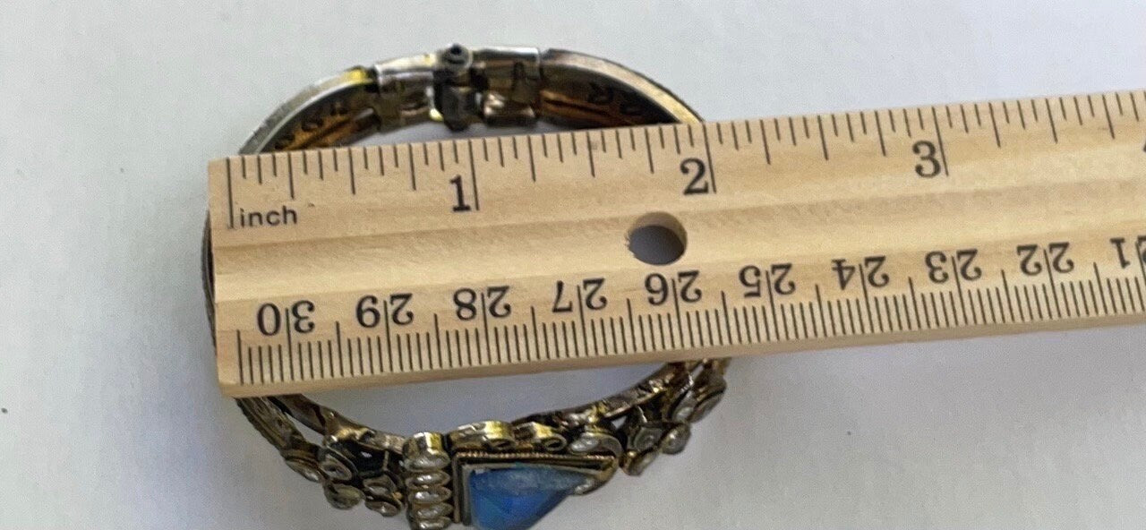 Beautiful blue and clear rhinestone vintage clamper bracelet