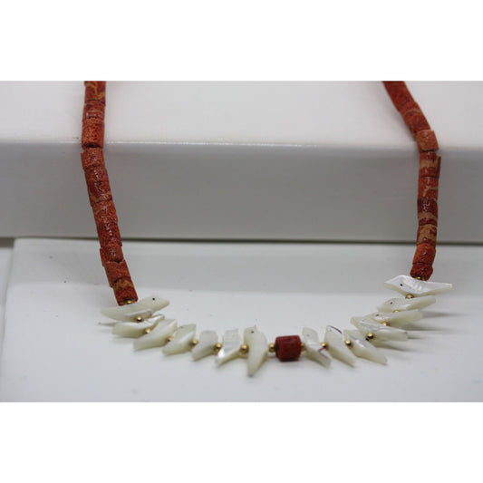 Stunning Vintage Zuni Coral & Mother Of Pearl Bird Fetish Necklace