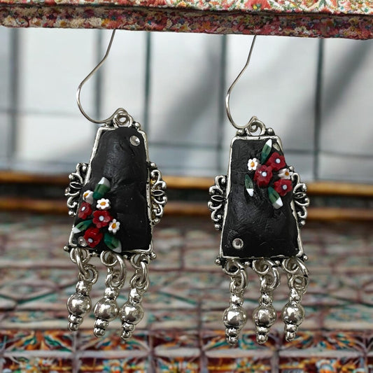 My own handmade Italian style hand cut micro mosaic millefiori dangle earrings with sterling silver ear wires