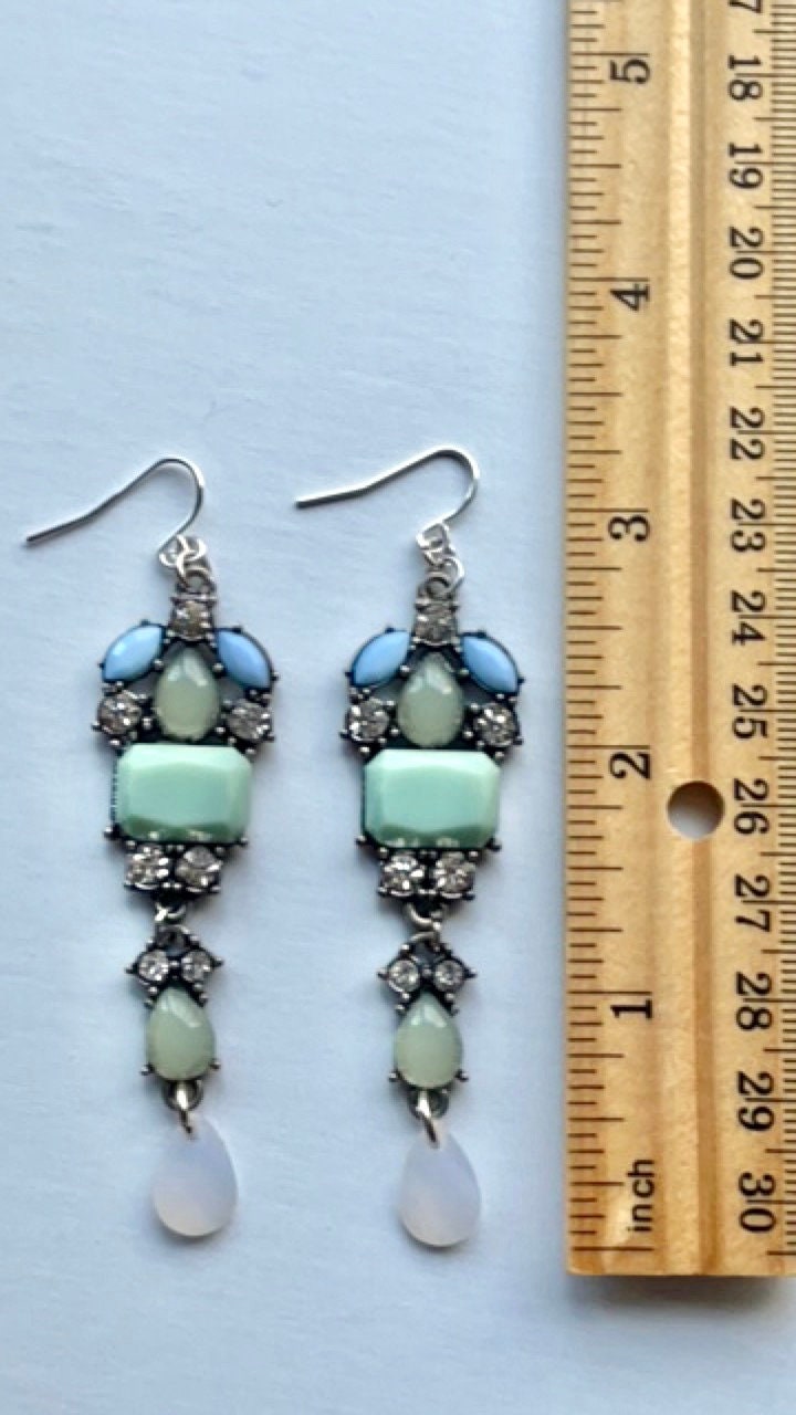 One-of-a-kind handmade mixed material long dangle earrings - vintage and new materials
